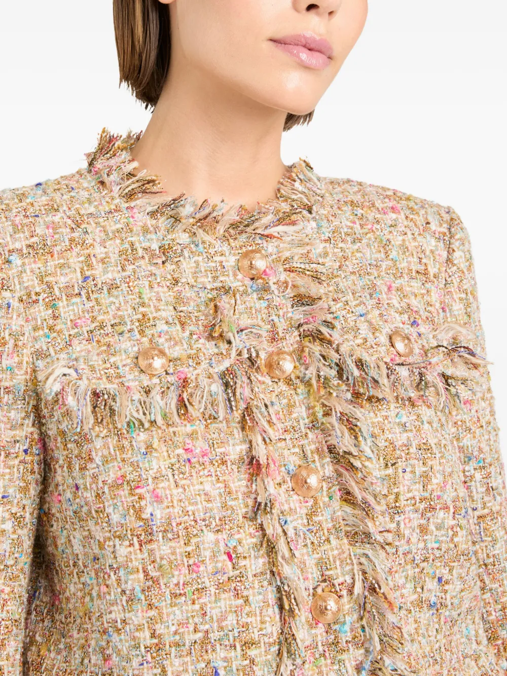 Cinq A Sept Adeline boucle fringe jacket Beige