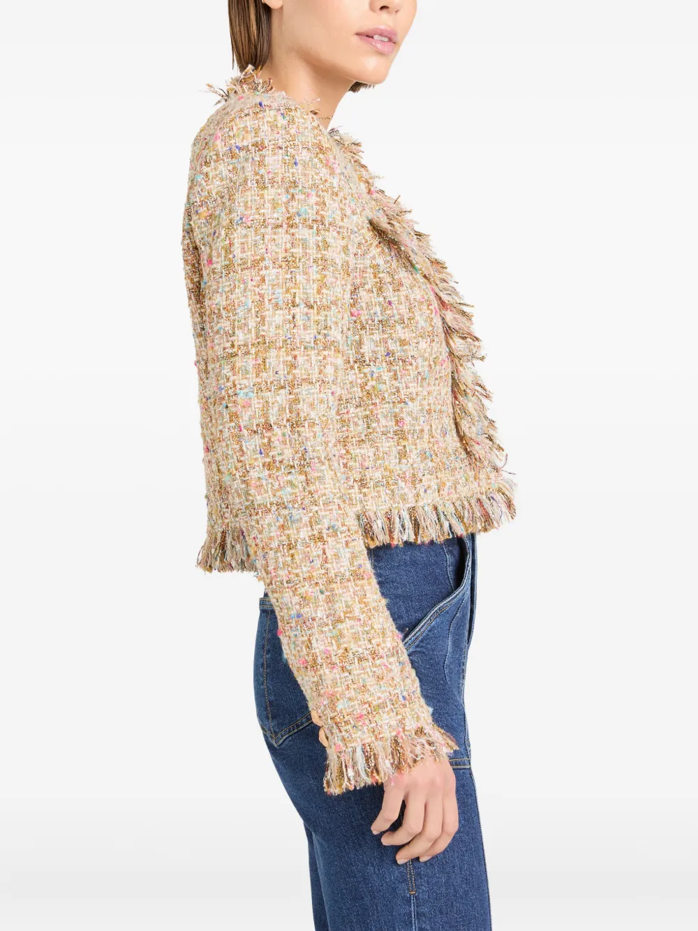 Cinq A Sept Adeline boucle fringe jacket Beige