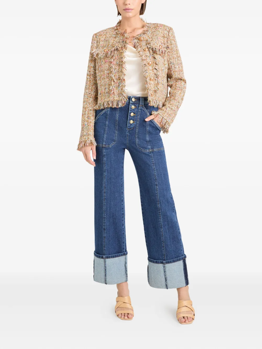 Cinq A Sept Adeline boucle fringe jacket Beige