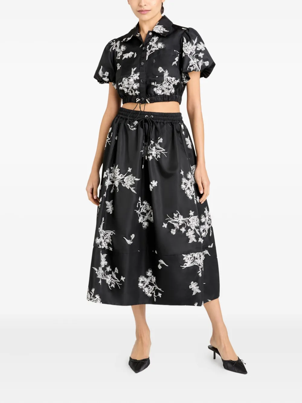 Cinq A Sept Sirani floral-print drawstring skirt Zwart