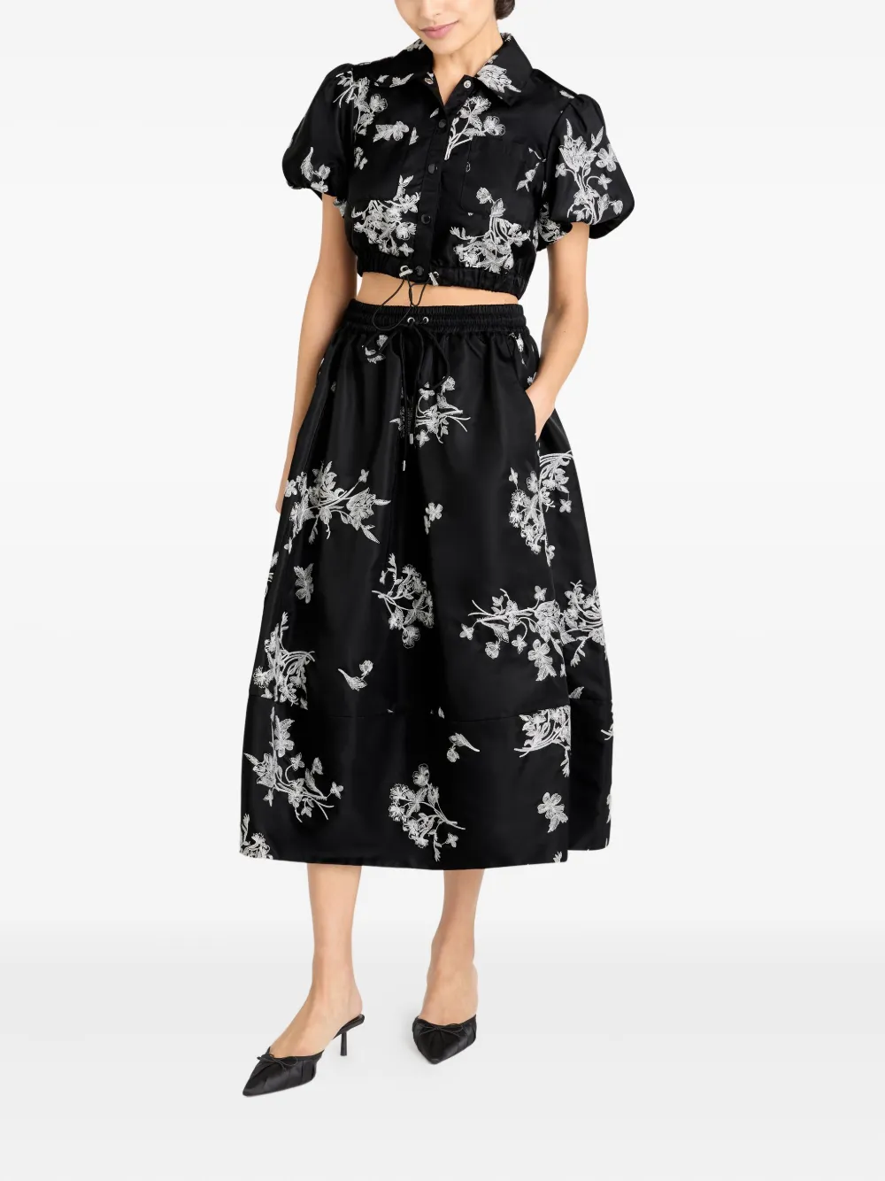 Cinq A Sept Sirani floral-print drawstring skirt Zwart