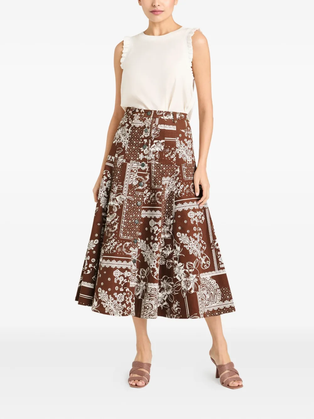 Cinq A Sept paisley-print button skirt - Bruin