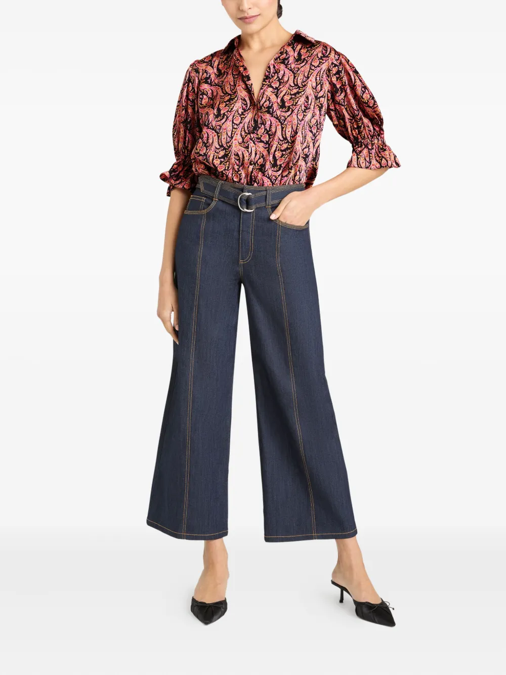 Cinq A Sept paisley puff-sleeve top - Rood