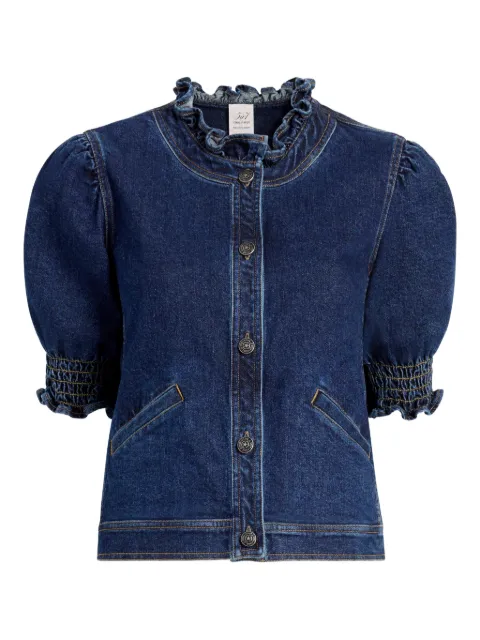 Cinq A Sept ruffled puff-sleeve denim jacket