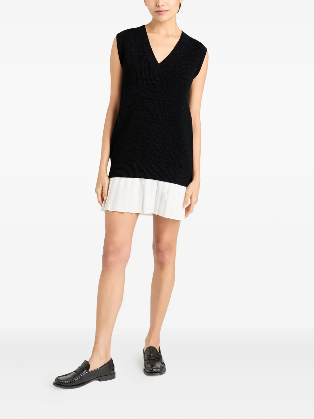 Cinq A Sept pleated-panel cotton-blend vest mini day dress Zwart