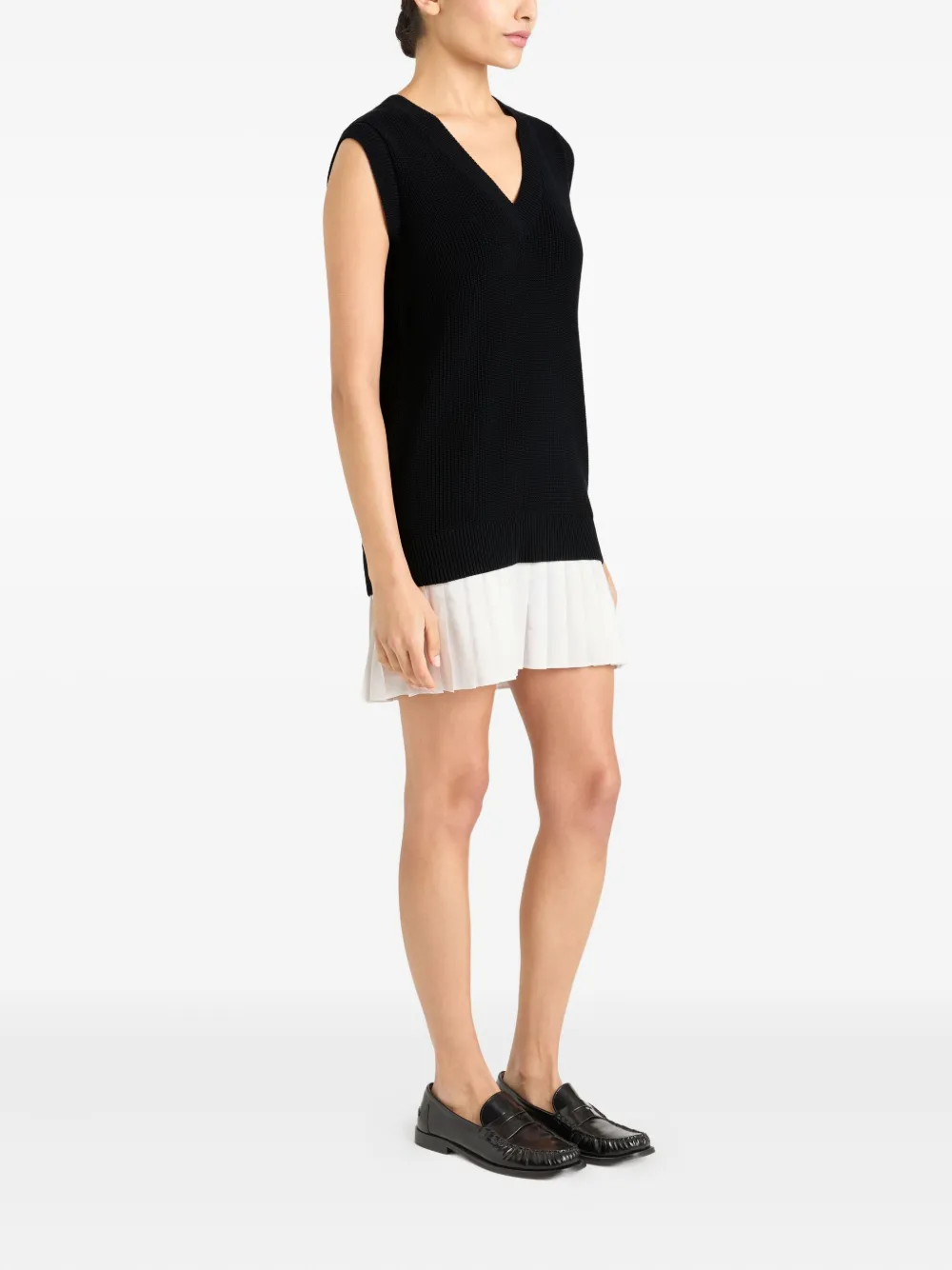 Cinq A Sept pleated-panel cotton-blend vest mini day dress Zwart