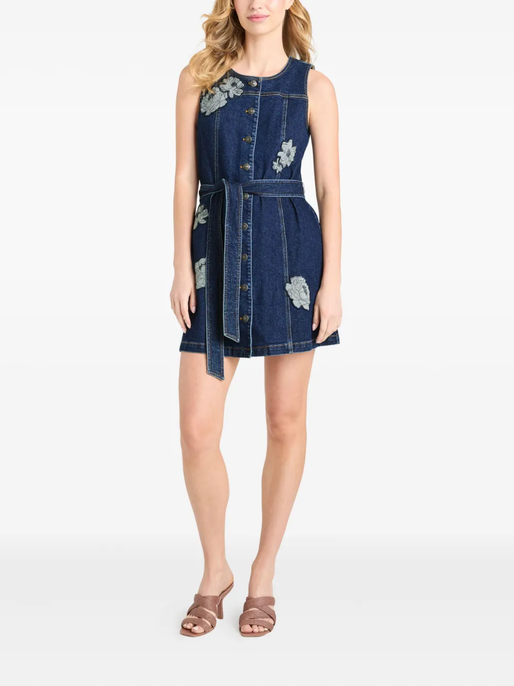 Cinq A Sept Marsha floral-appliqué button-front mini dress Blauw