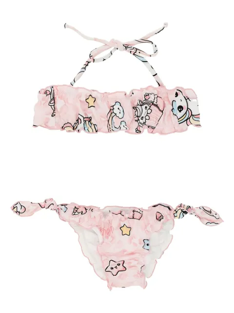 mousse dans la bouche ruffled unicorn-print bikini