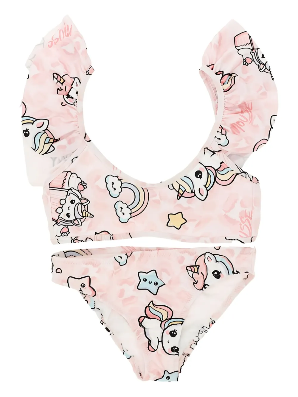 Mousse dans la bouche ruffle-trimmed unicorn-print bikini PINK