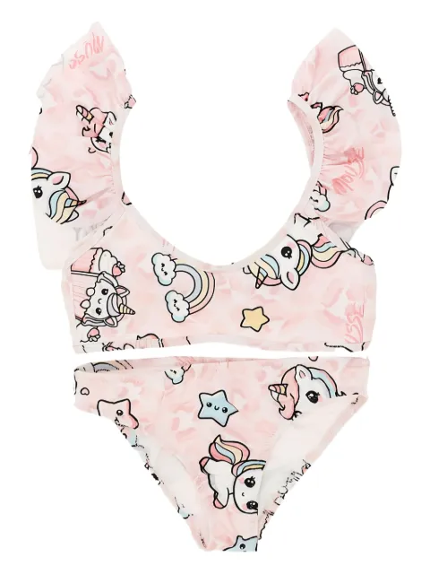 mousse dans la bouche ruffle-trimmed unicorn-print bikini