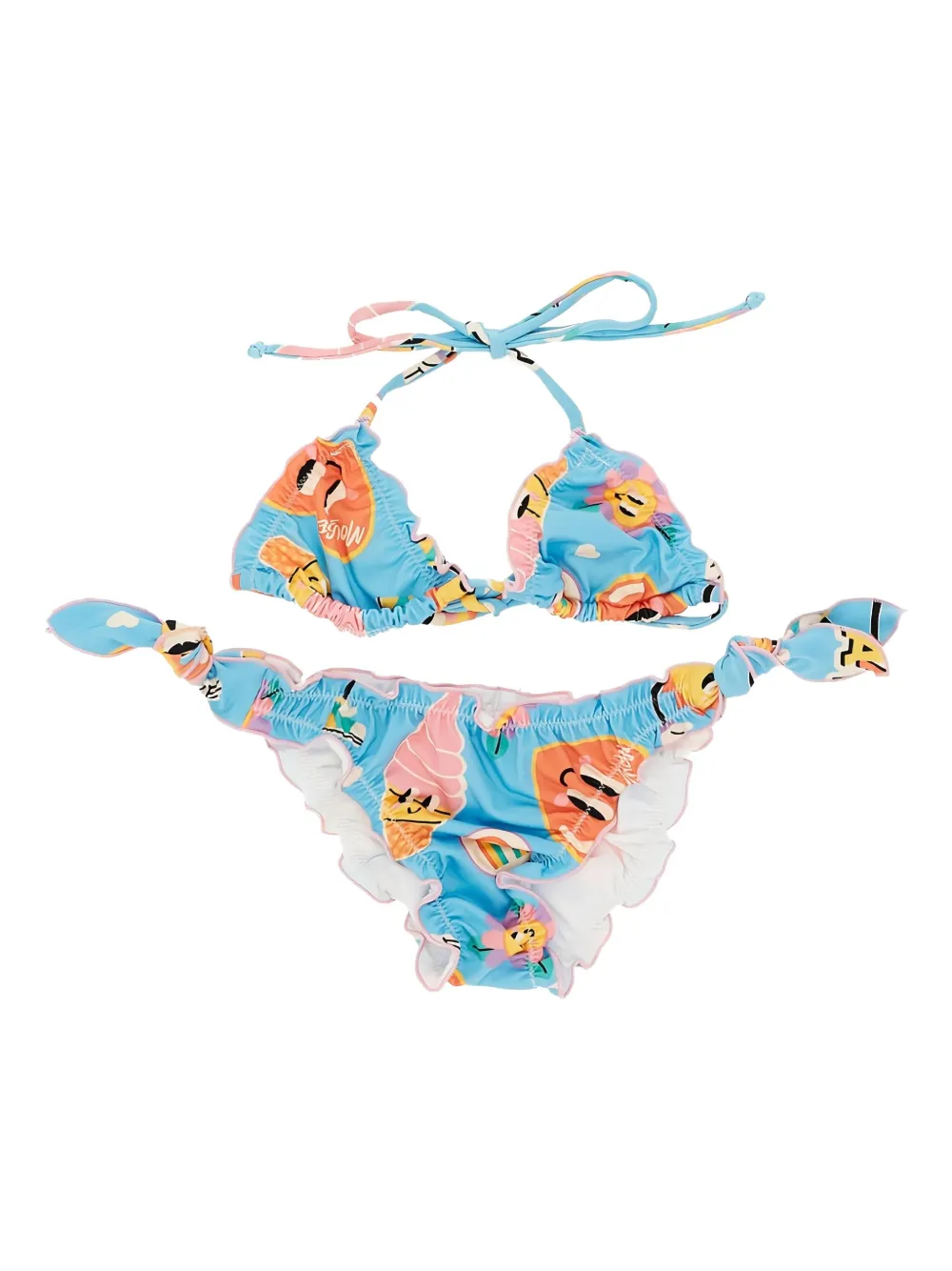 Mousse Dans La Bouche Kids' Ruffled Ice-cream Print Bikini In Blue