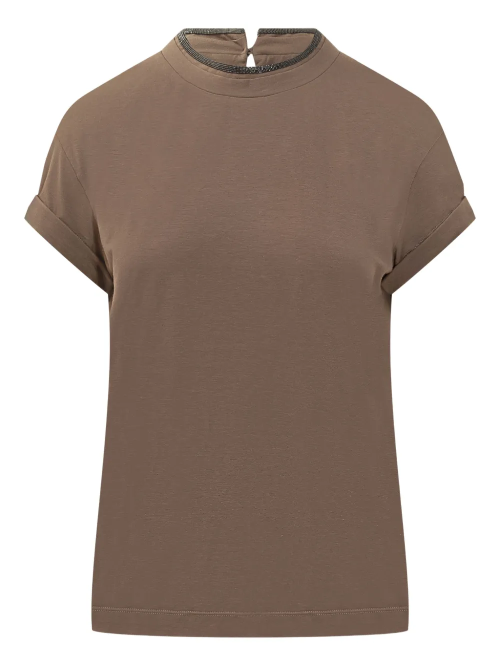 Brunello Cucinelli Embellished-neckline T-shirt In Brown