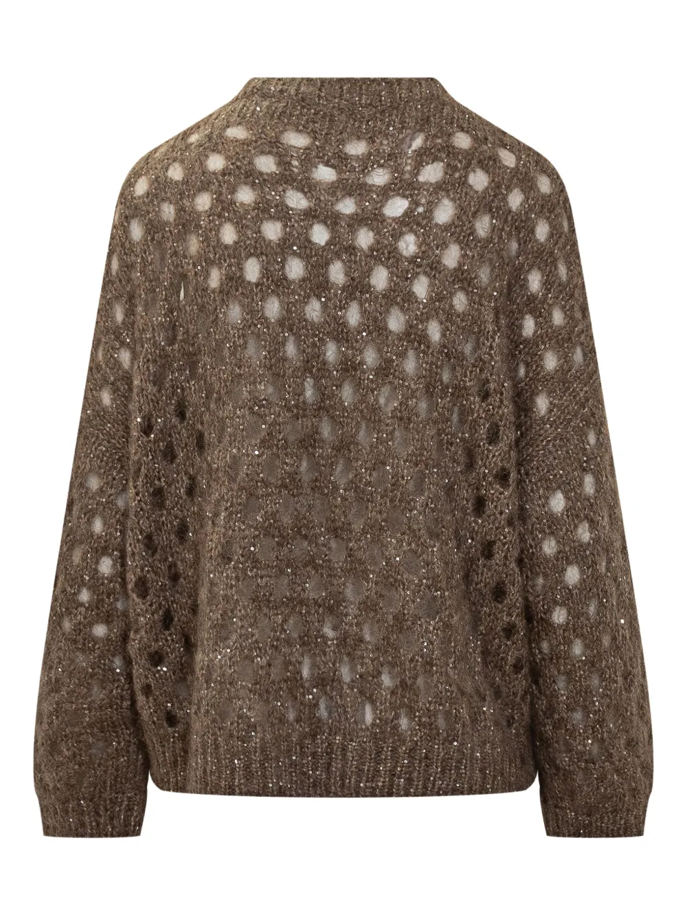 Brunello Cucinelli Sweater met pailletten en ronde hals Bruin