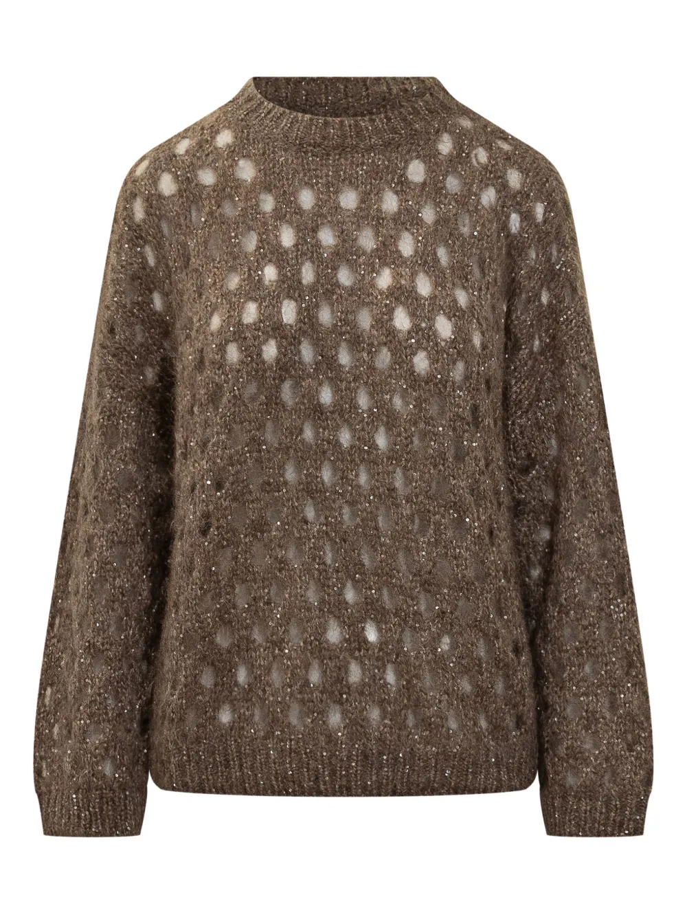 Brunello Cucinelli Sweater met pailletten en ronde hals Beige