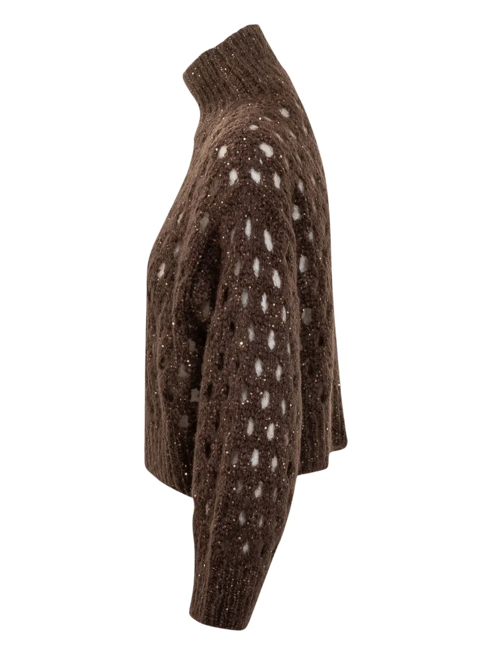 Brunello Cucinelli Sweater met hoge hals en pailletten Bruin