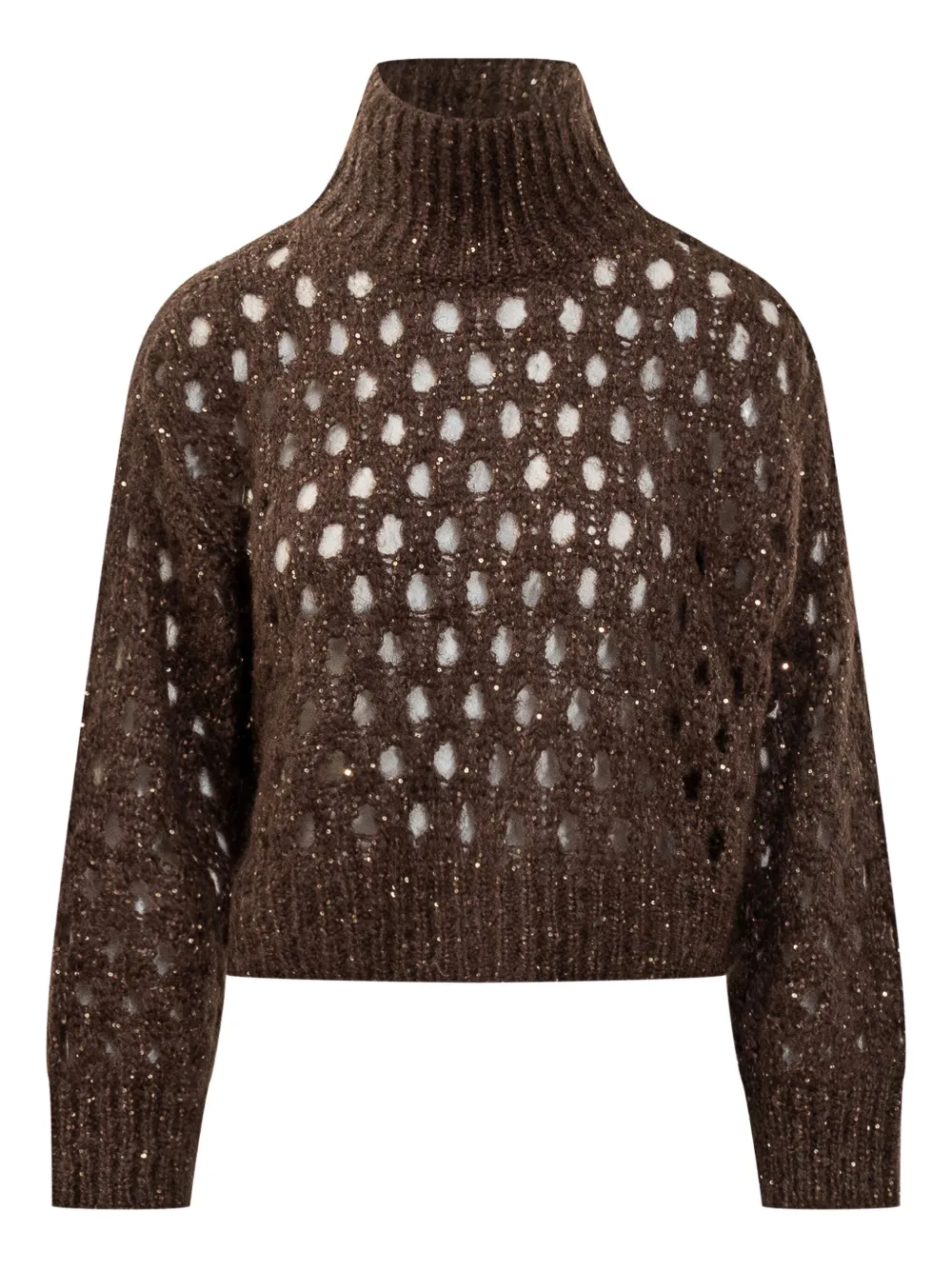 Brunello Cucinelli Sweater met hoge hals en pailletten Bruin