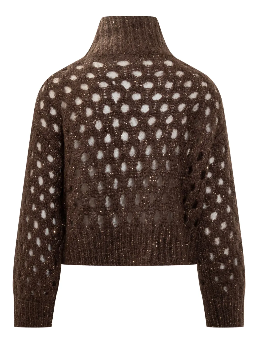 Brunello Cucinelli Sweater met hoge hals en pailletten Bruin