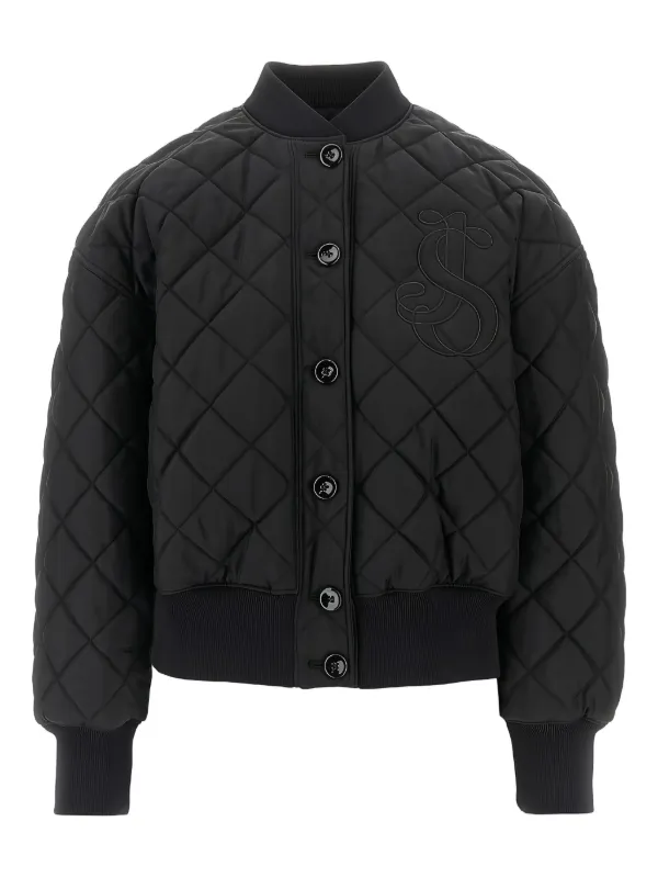 Jil Sander Quilted Monogram Bomber Jacket in Black