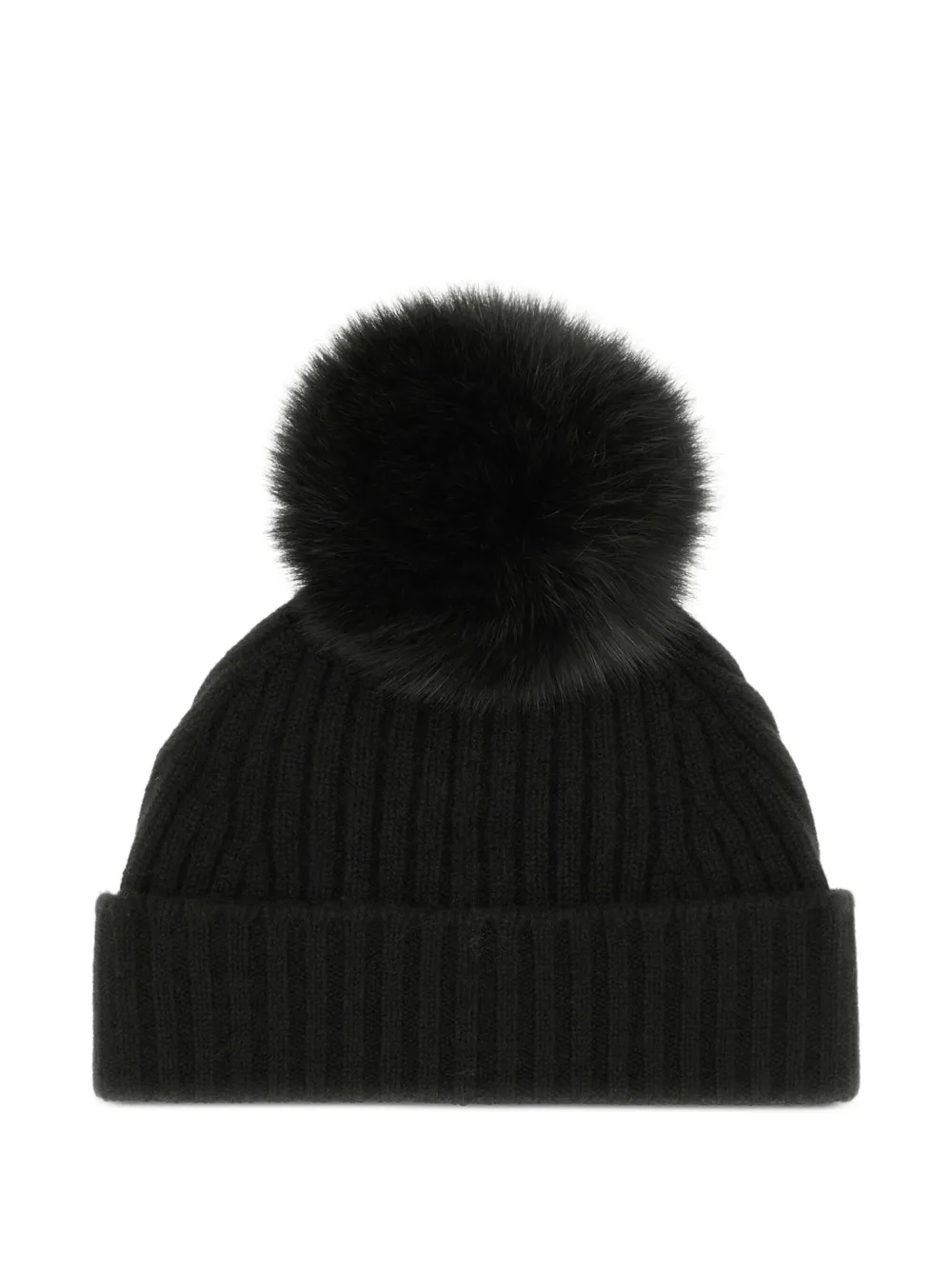 Vanisè bonnet côtelé à détail de pompon | noir | Image 1