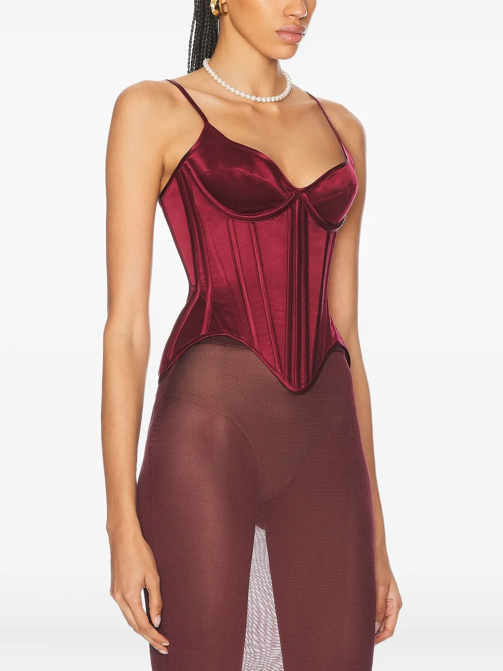 Wiederhoeft Salon Silk-satin Bustier Top In Burgundy