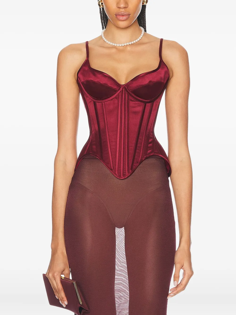 Wiederhoeft Salon Silk-satin Bustier Top In Burgundy