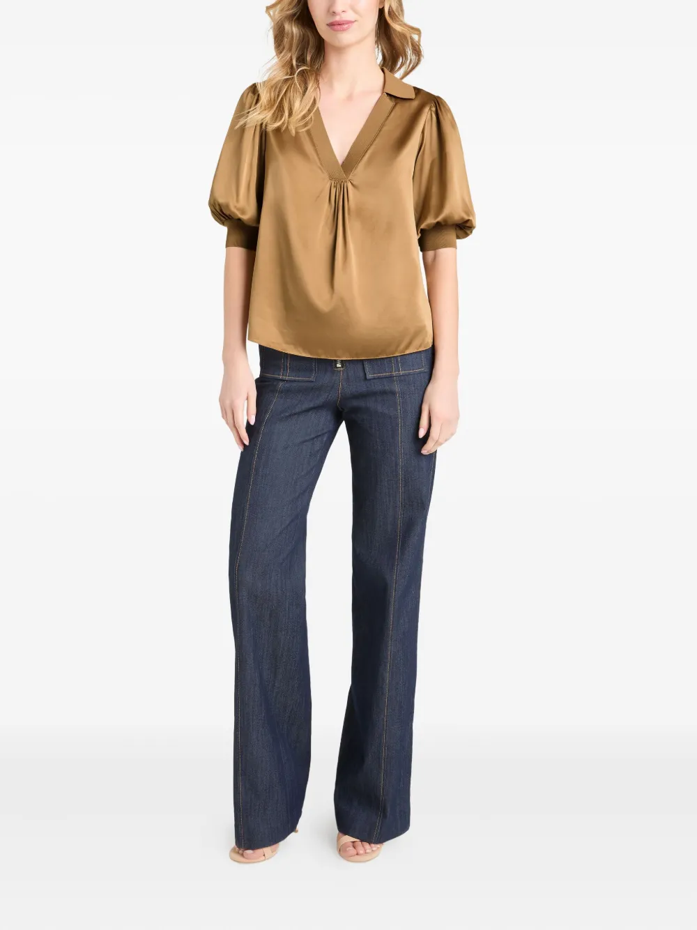 Cinq A Sept puff-sleeve V-neck top - Bruin