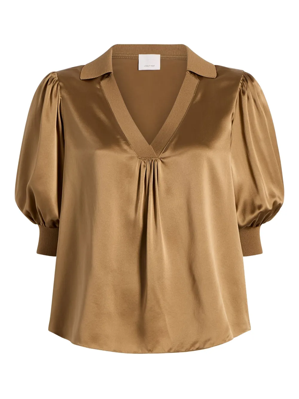 puff-sleeve V-neck top