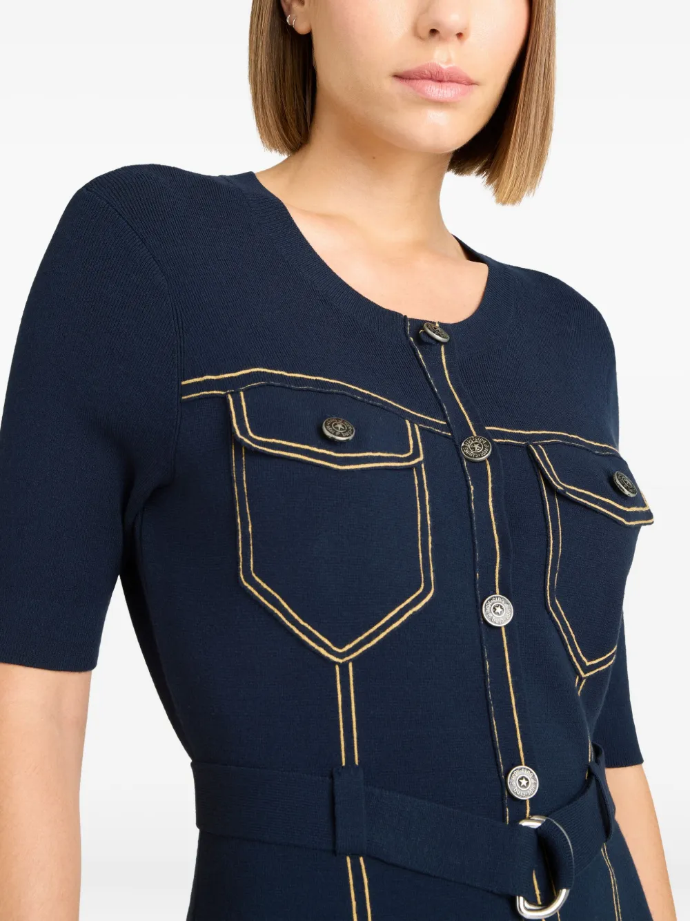Cinq A Sept Mini-jurk met knoopdetail en ruches Blauw