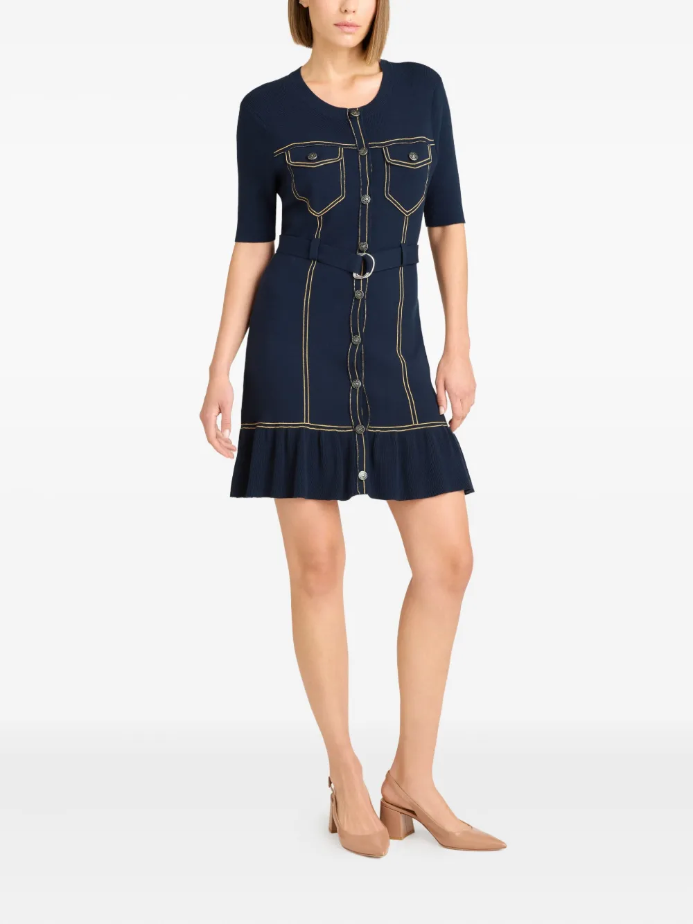 Cinq A Sept Mini-jurk met knoopdetail en ruches Blauw