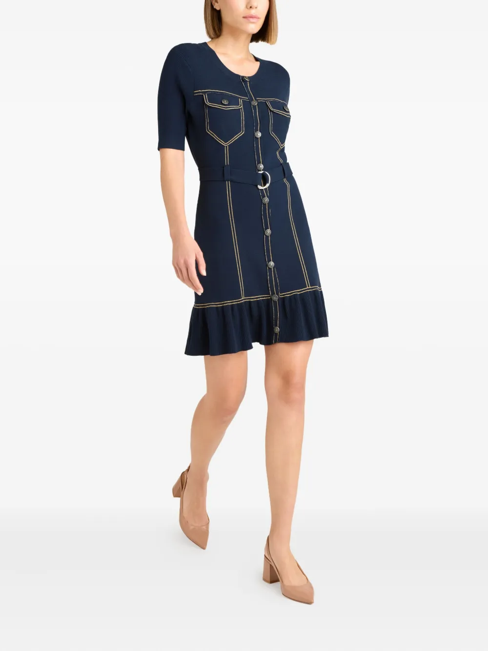 Cinq A Sept Mini-jurk met knoopdetail en ruches Blauw