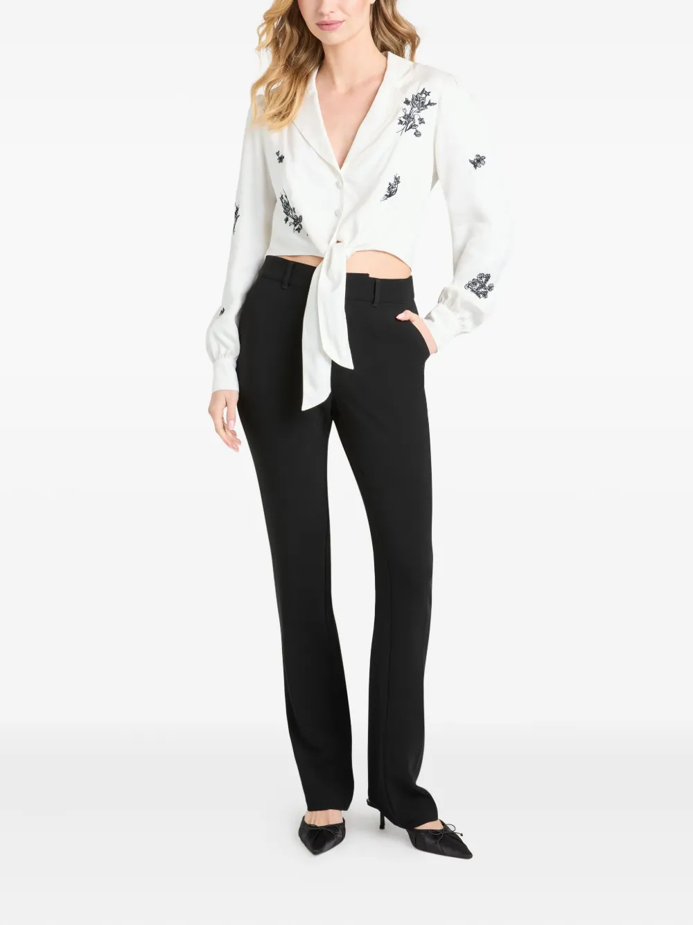 Cinq A Sept floral-embroidered tie-front top - Wit