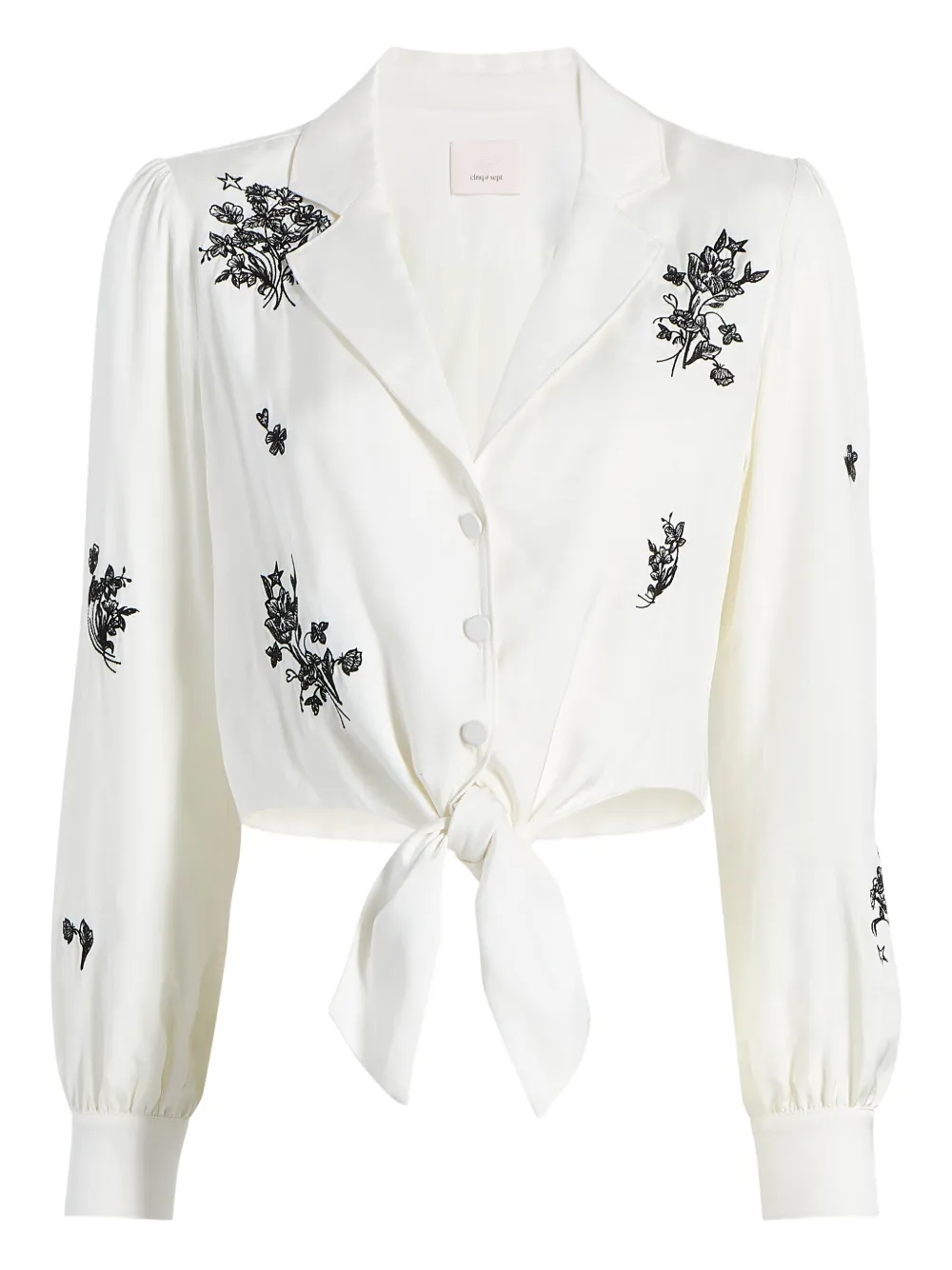 floral-embroidered tie-front top