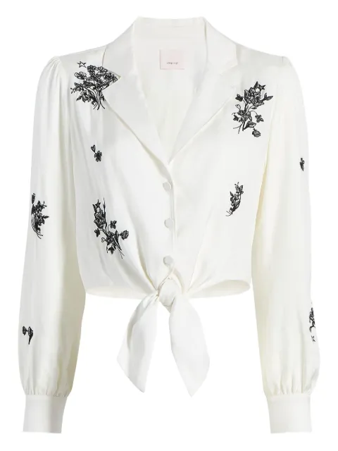 Cinq A Sept floral-embroidered tie-front top