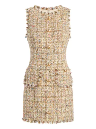 Cinq A Sept Tweed Fringed Mini Day Dress | Neutrals | FARFETCH