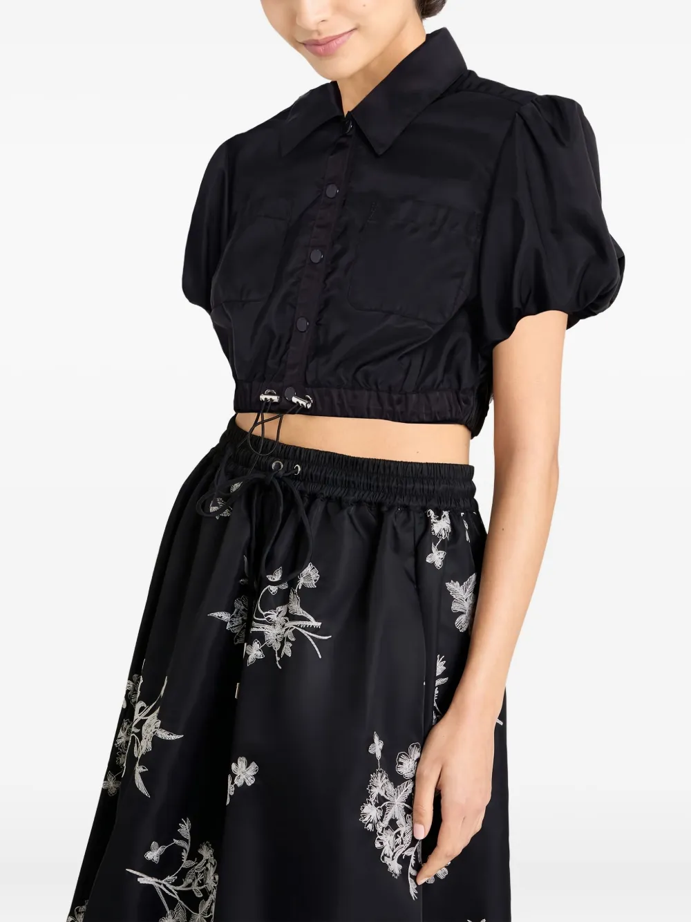 Cinq À Sept Puff-sleeve Crop-length Shirt In Black