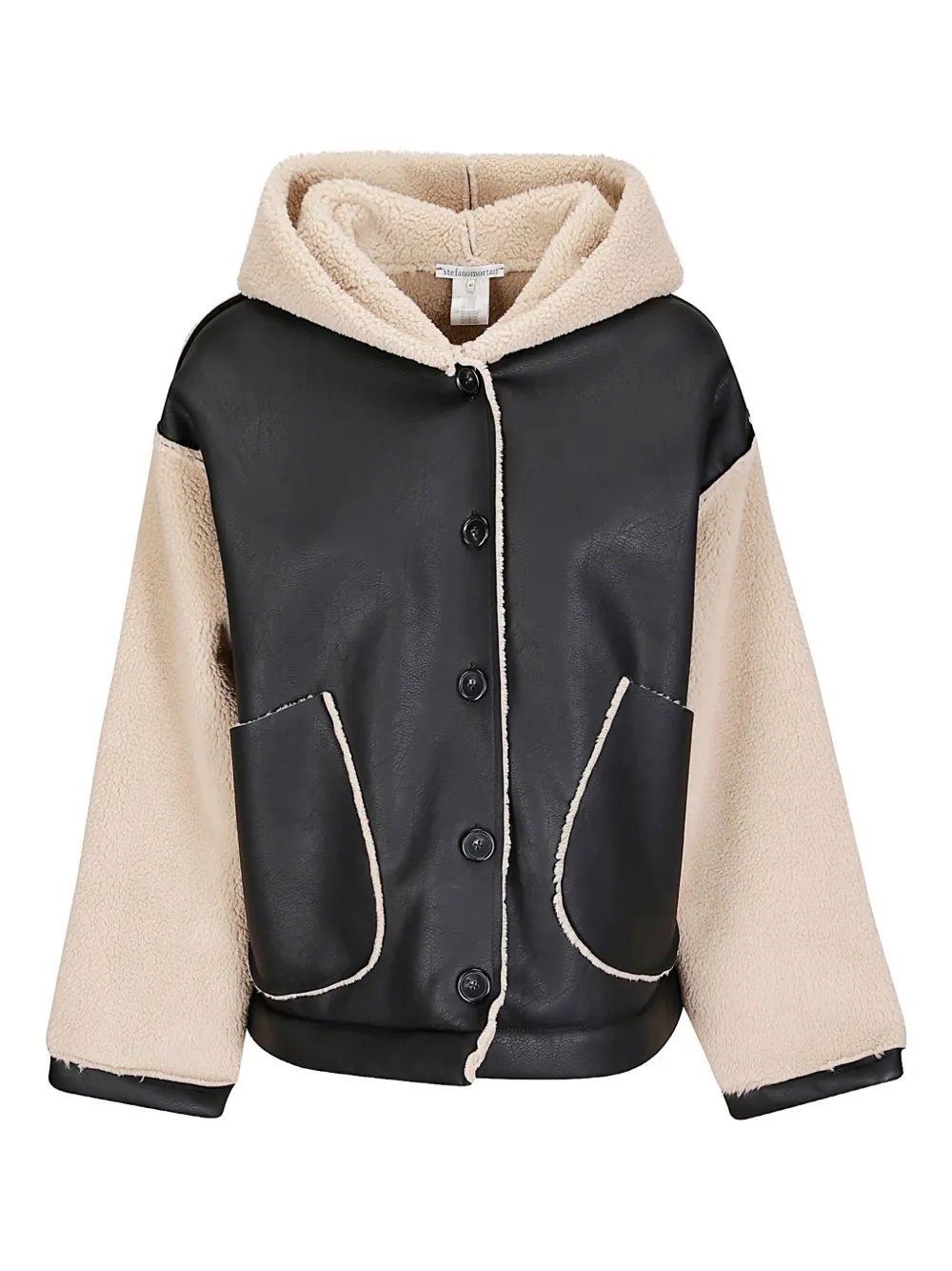 Stefano Mortari Leren fleece jack met capuchon Zwart