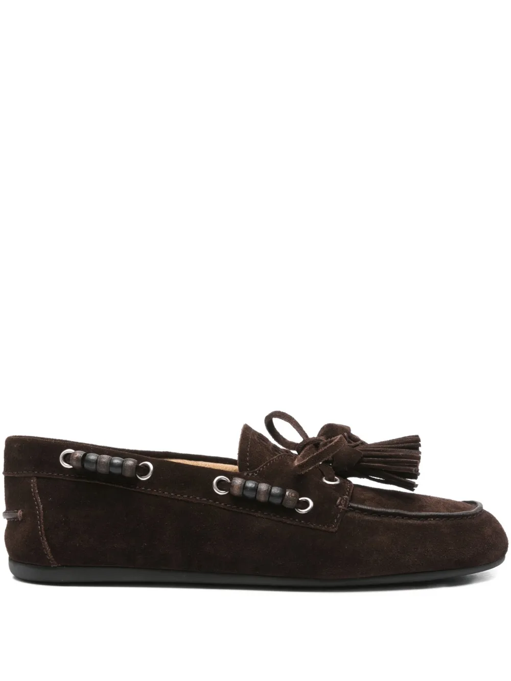 Miu Loafers met kwastjes en kralen Bruin