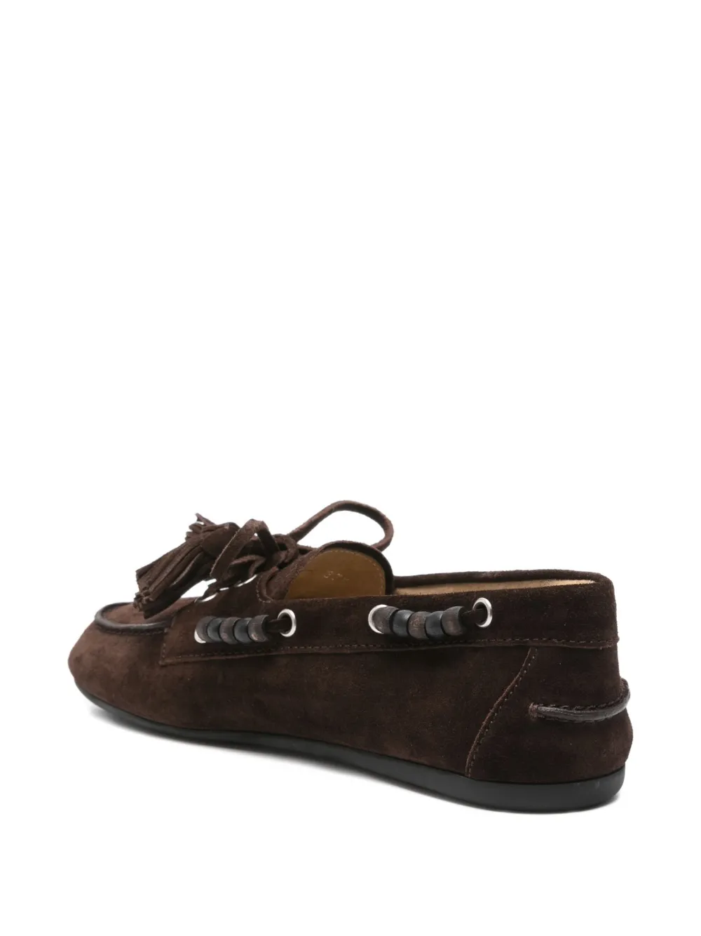 Miu beaded tassels loafers Brown