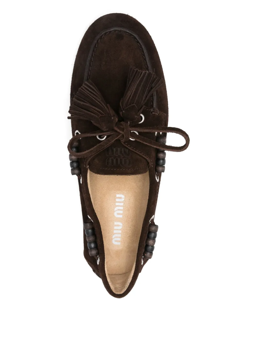 Miu beaded tassels loafers Brown