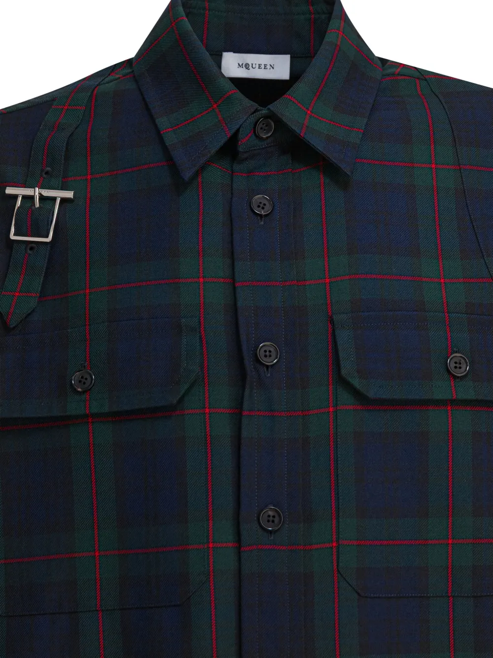 Alexander McQueen buckle-strap plaid shirt Blauw