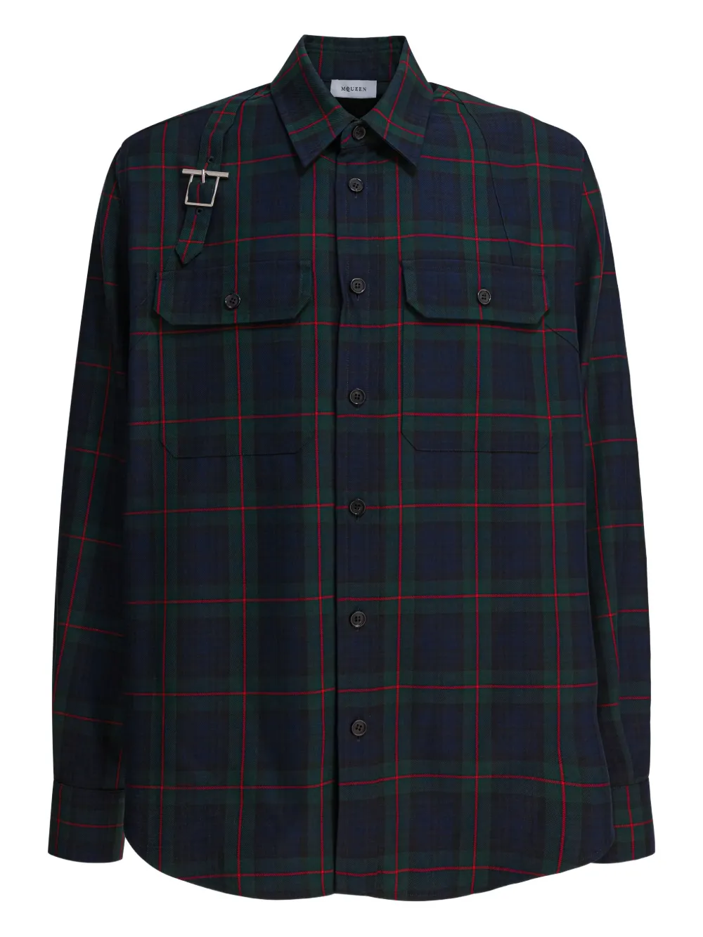 buckle-strap plaid shirt