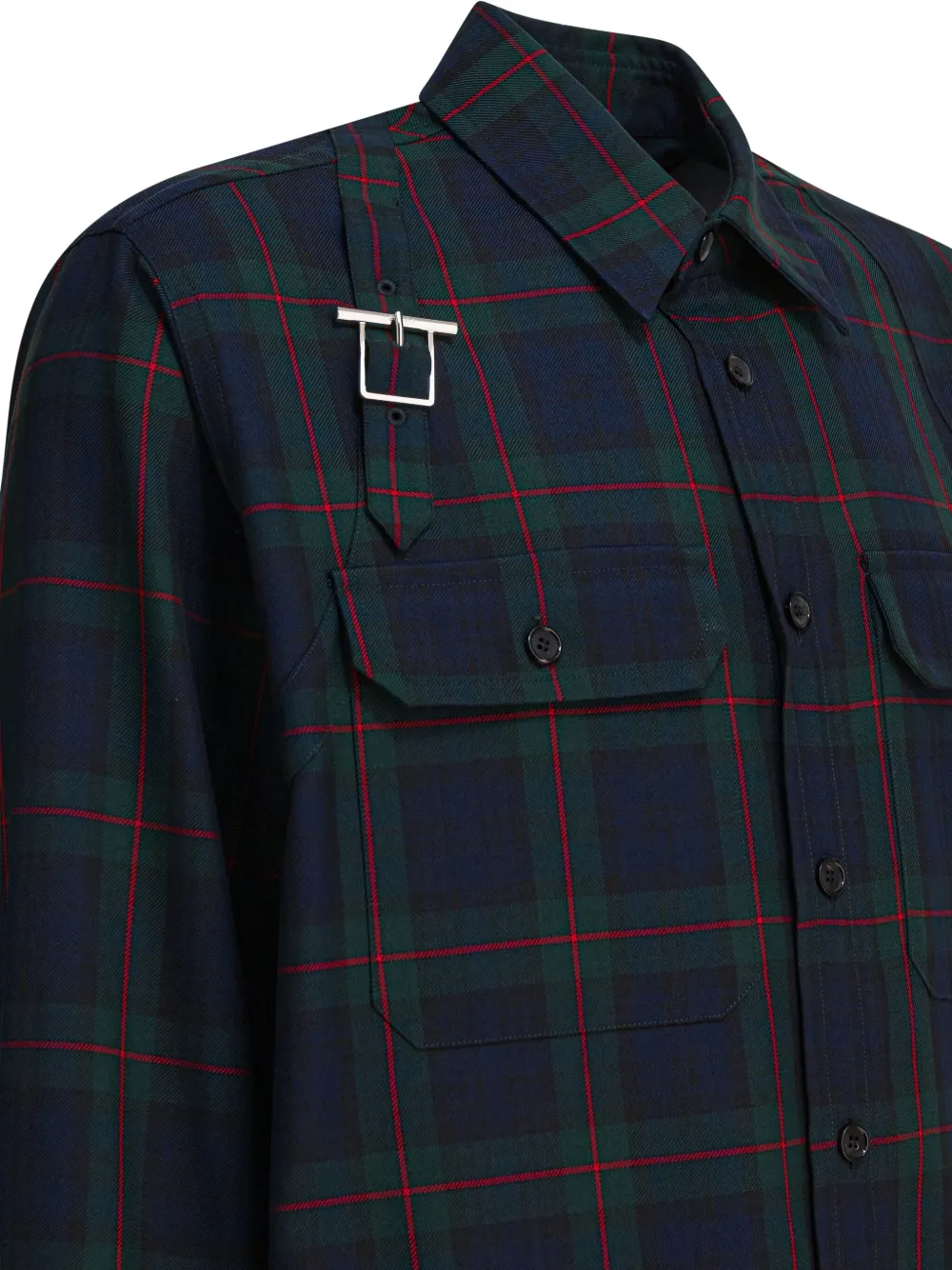 Alexander McQueen buckle-strap plaid shirt Blauw