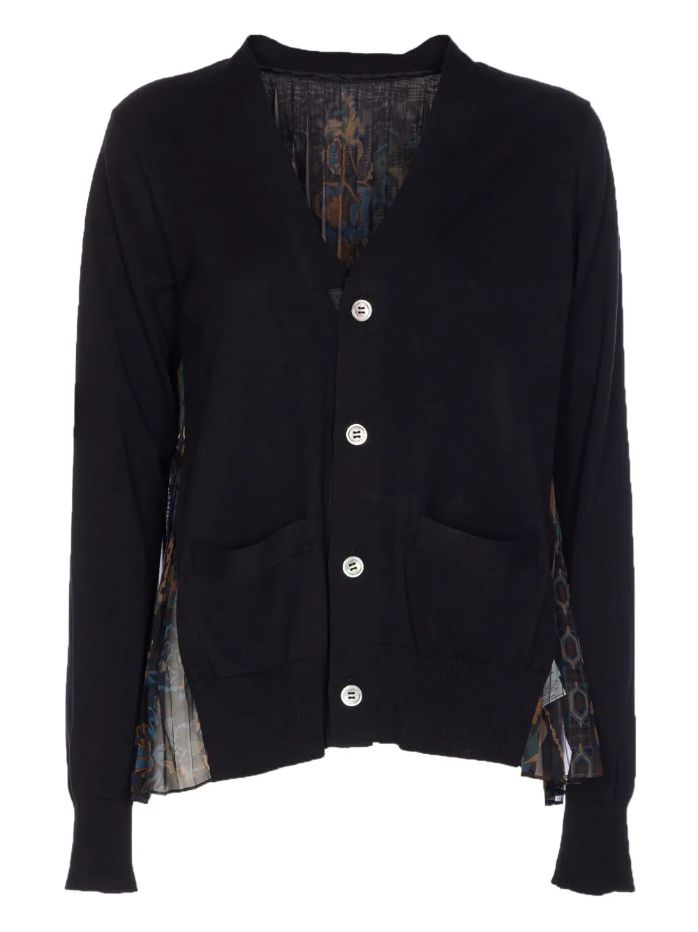sacai floral-print pleated cardigan | Black | Image 1