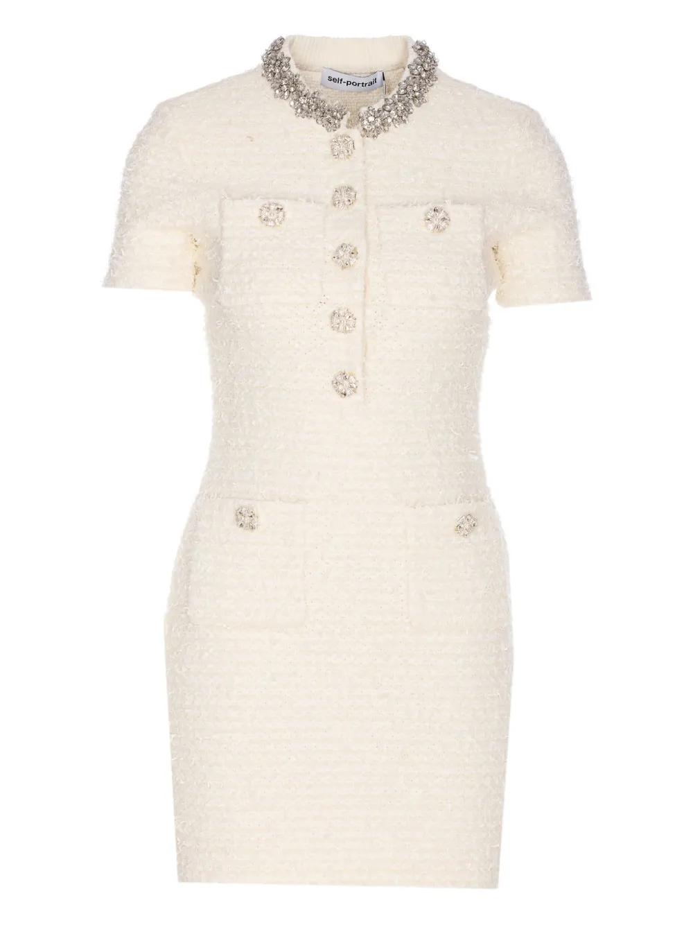Self-Portrait Metallic Bouclé jewel-embellished mini dress - ホワイト Self-Portrait Metallic Bouclé jewel-embellished mini dress - ホワイト