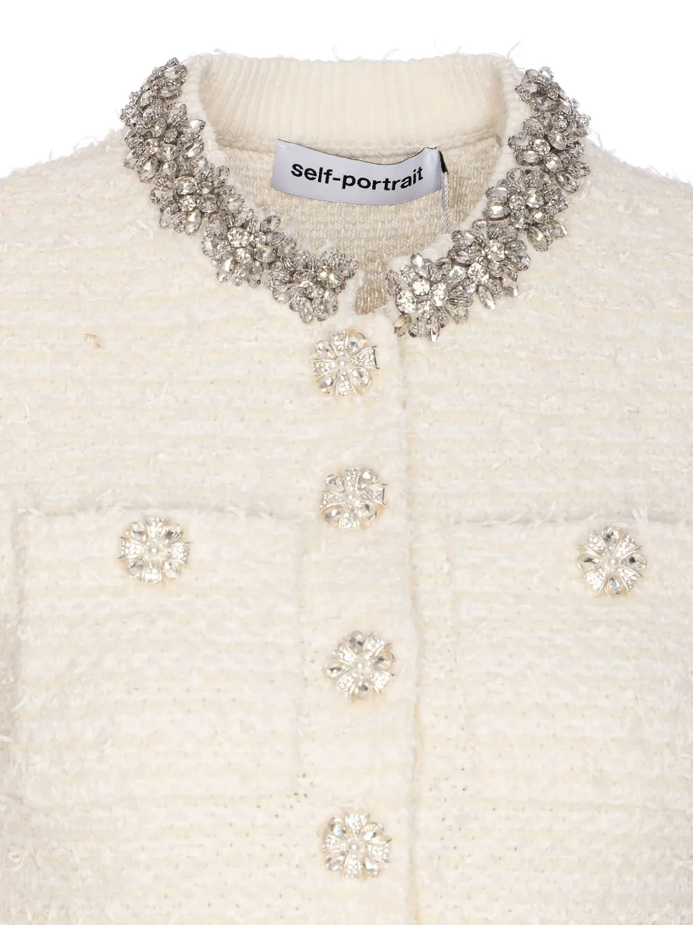 Self-Portrait Metallic Bouclé verfraaide mini-jurk Wit