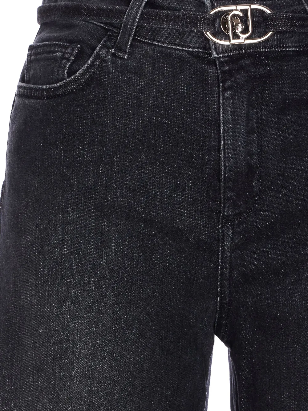 LIU JO Flared jeans met logoplakkaat Zwart