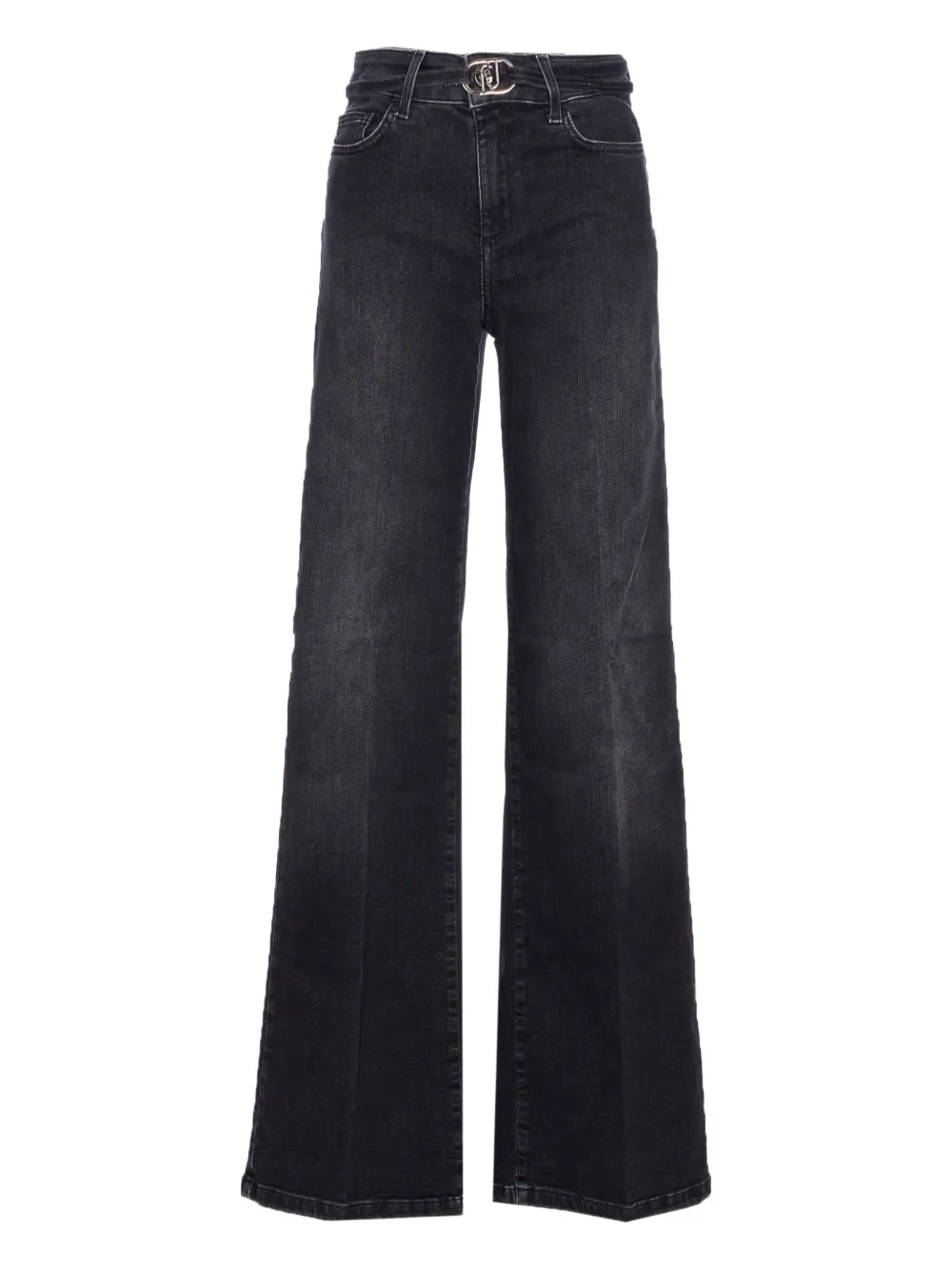 LIU JO Flared jeans met logoplakkaat Zwart