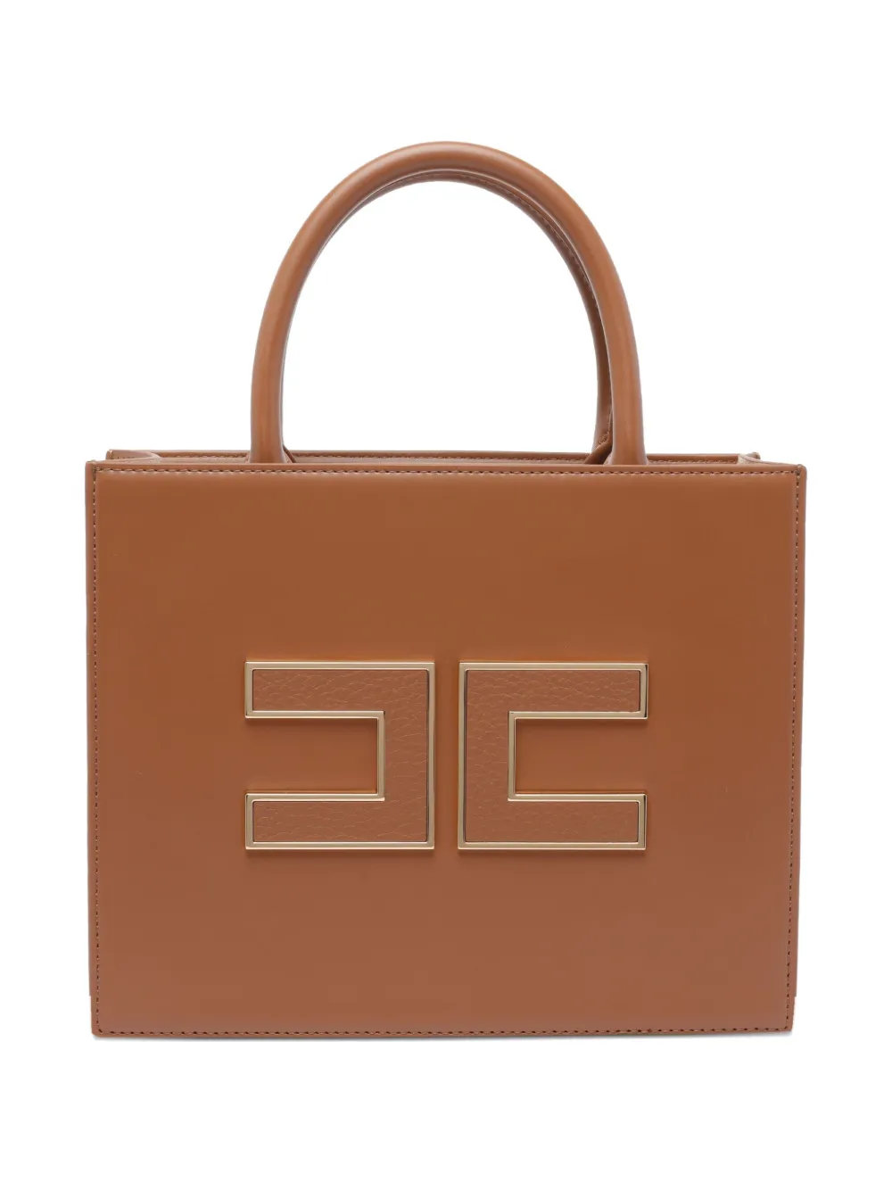 Elisabetta Franchi mini 24/7 logo-plaque top-handle tote bag - Bruin