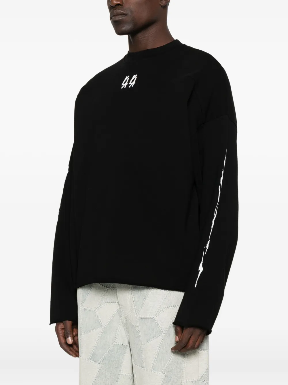 44 Label Group Logo-embroidered Frayed-edge Sweater In Black