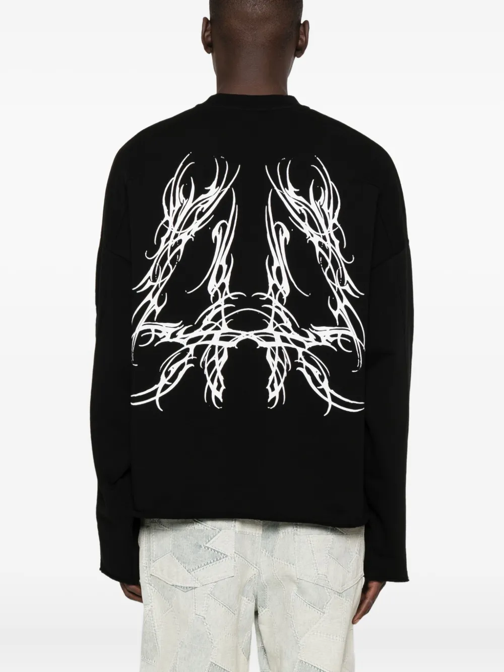 44 Label Group Logo-embroidered Frayed-edge Sweater In Black